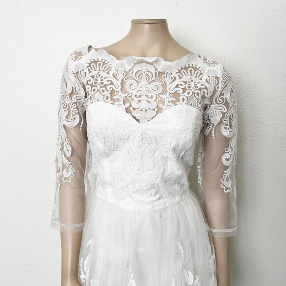 [Chi Chi London] White Flore Lace Embroidered Tulle Retro Bridal Midi Dress 12 - Picture 4 of 12